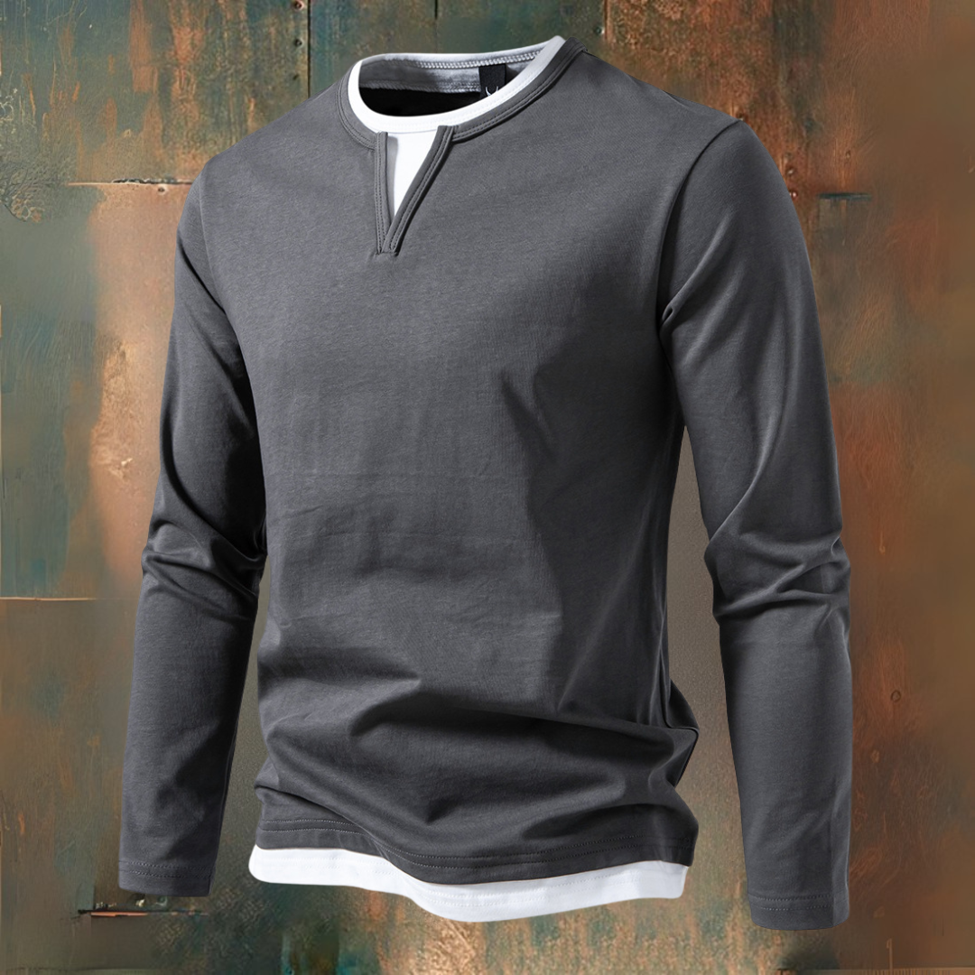 François T-shirt med lange ærmer og V-hals, moderne stil
