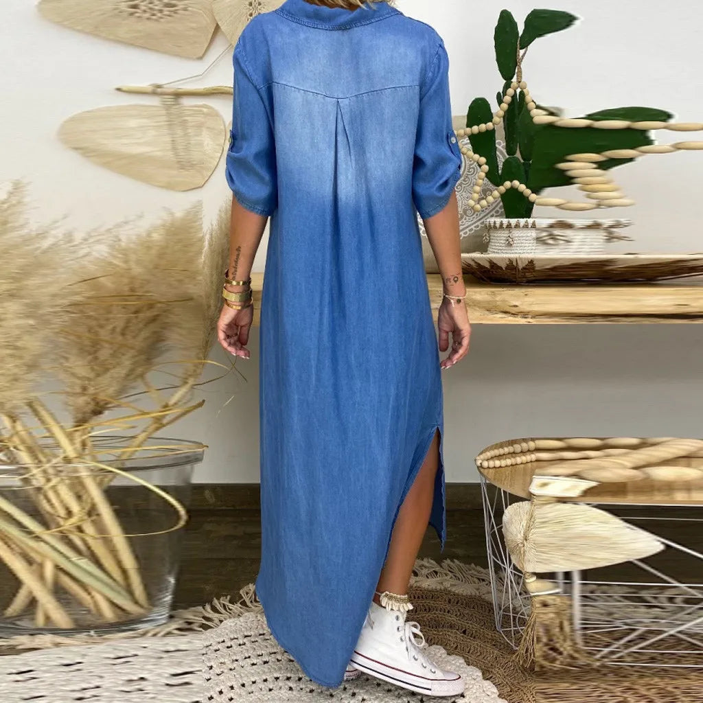 Lea | Lang jeanskjole med sideslids