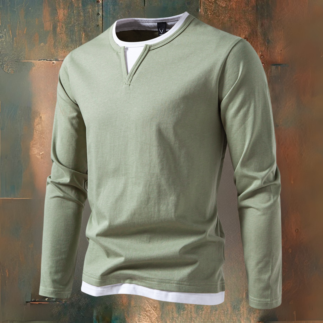 François T-shirt med lange ærmer og V-hals, moderne stil