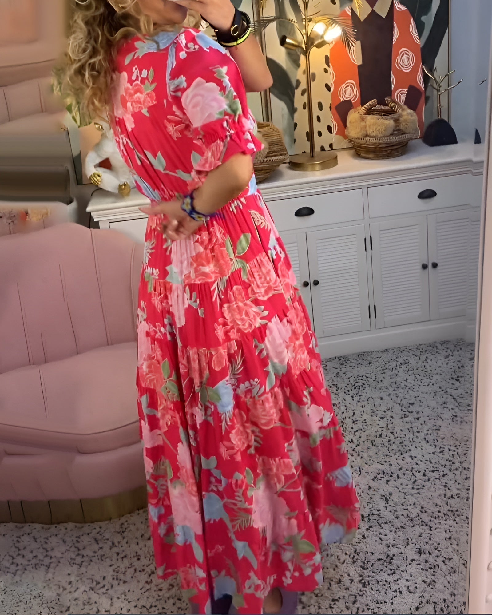 Carine | Kjole med lommer, V-hals, blomsterprint