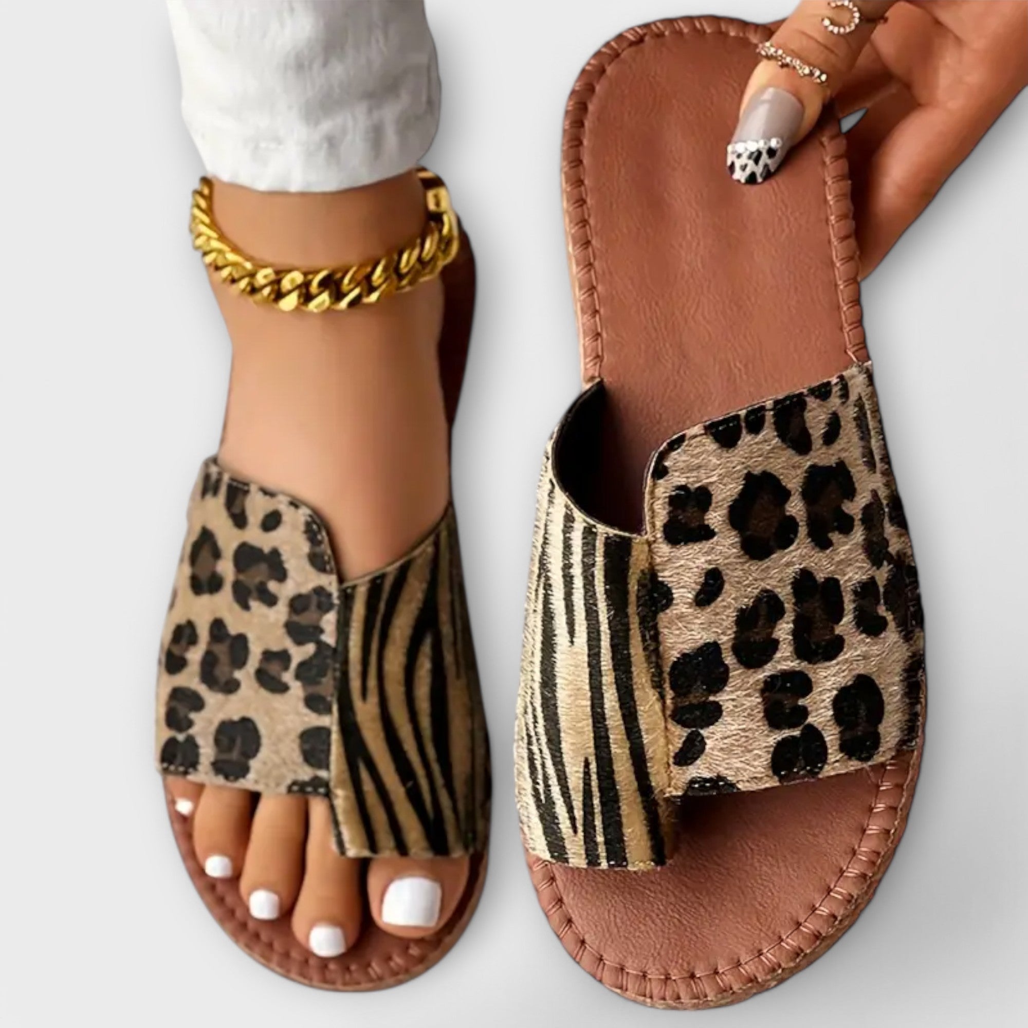 Lækre Sandaler med To-Farvet Leopardmønster