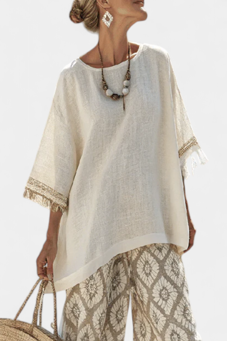 Komplet Boho Chic Daisy: Lang Skjorte og Bukser med Print til en Unik Stil
