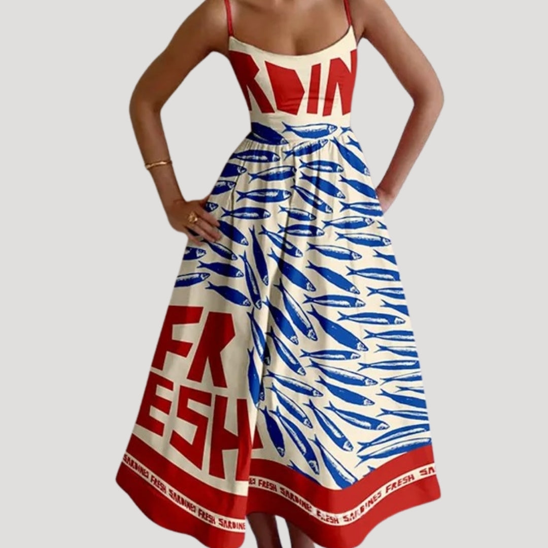Ilana | Letnia midi kjole – ærmeløs med print til ferien