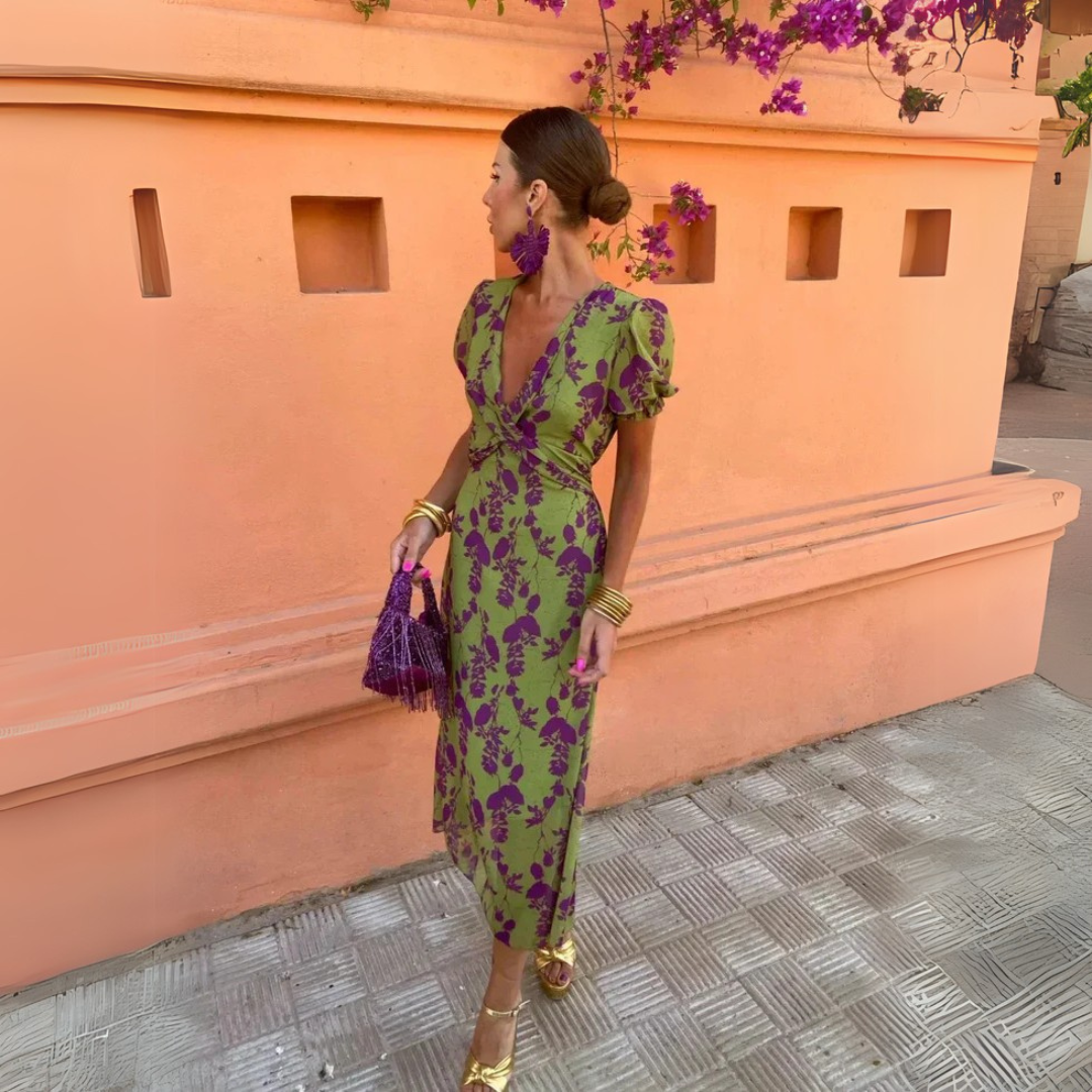 Danielle™ | Blomstret Midi Kjole