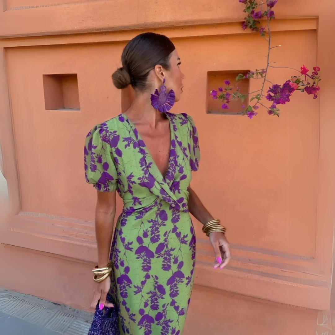 Danielle™ | Blomstret Midi Kjole