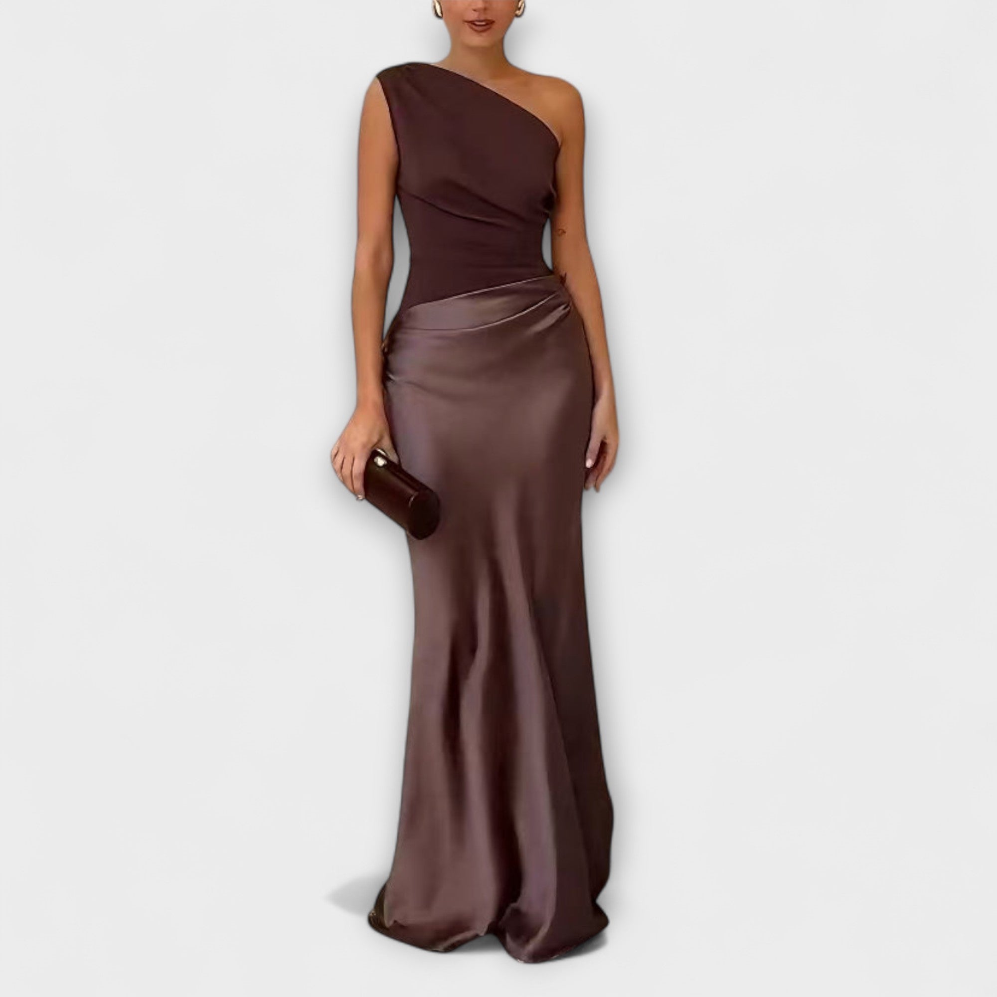 Emilia | Elegant Maxi Kjole med Én Skulder og Fald