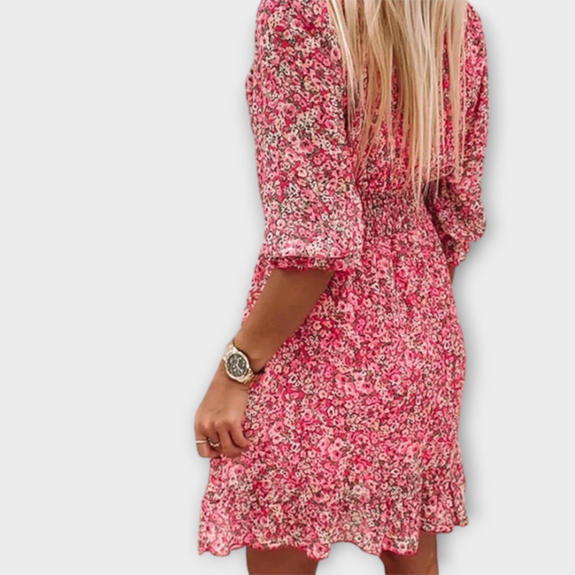 Marianna | Blomstret Kjole med Puffærmer