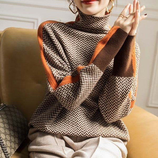 Malou™ | Sweater med høj krave i markante striber