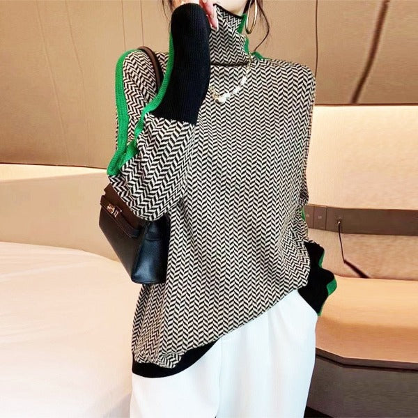 Malou™ | Sweater med høj krave i markante striber