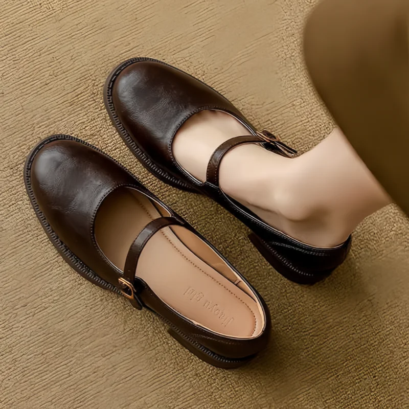 Amanda™ | Klassiske Komfortable Mary Janes Fremstillet af Læder