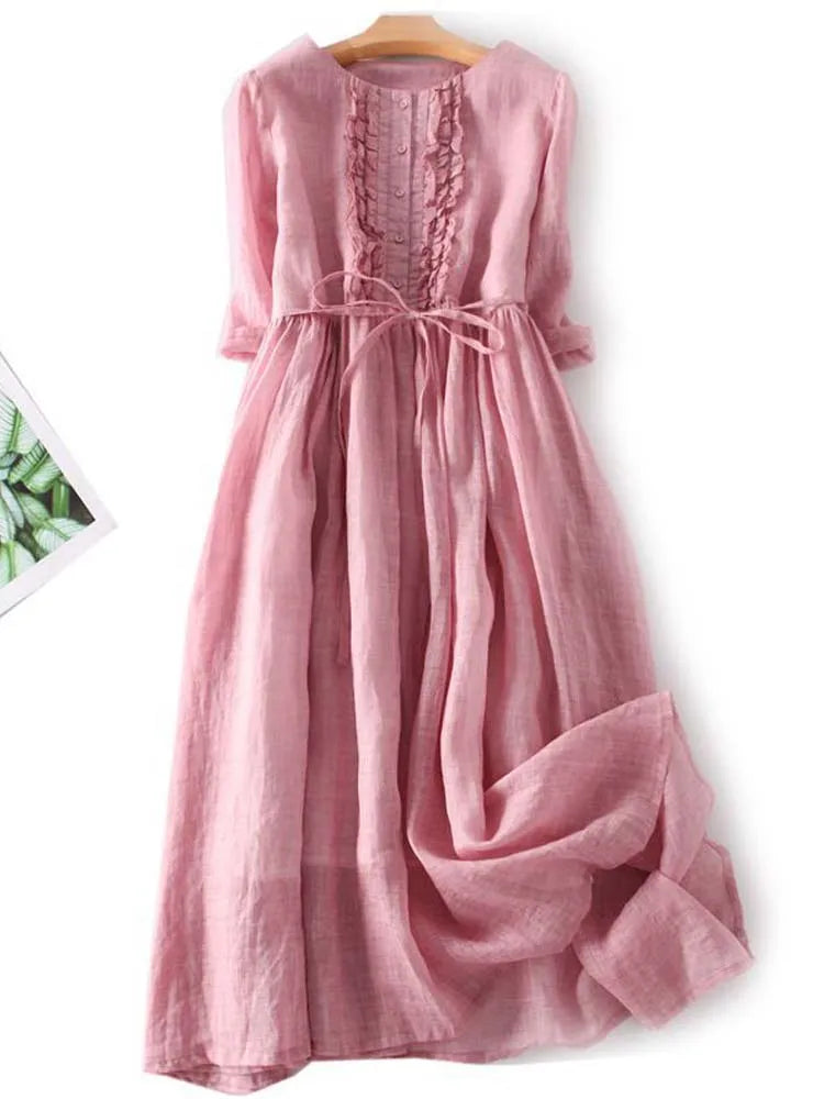Arya - Kvindekjole i retro boho-stil med rund hals og snøret talje