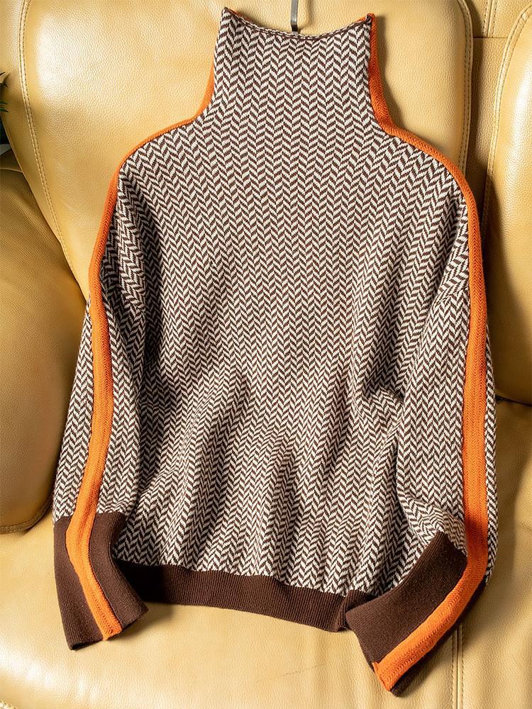 Malou™ | Sweater med høj krave i markante striber