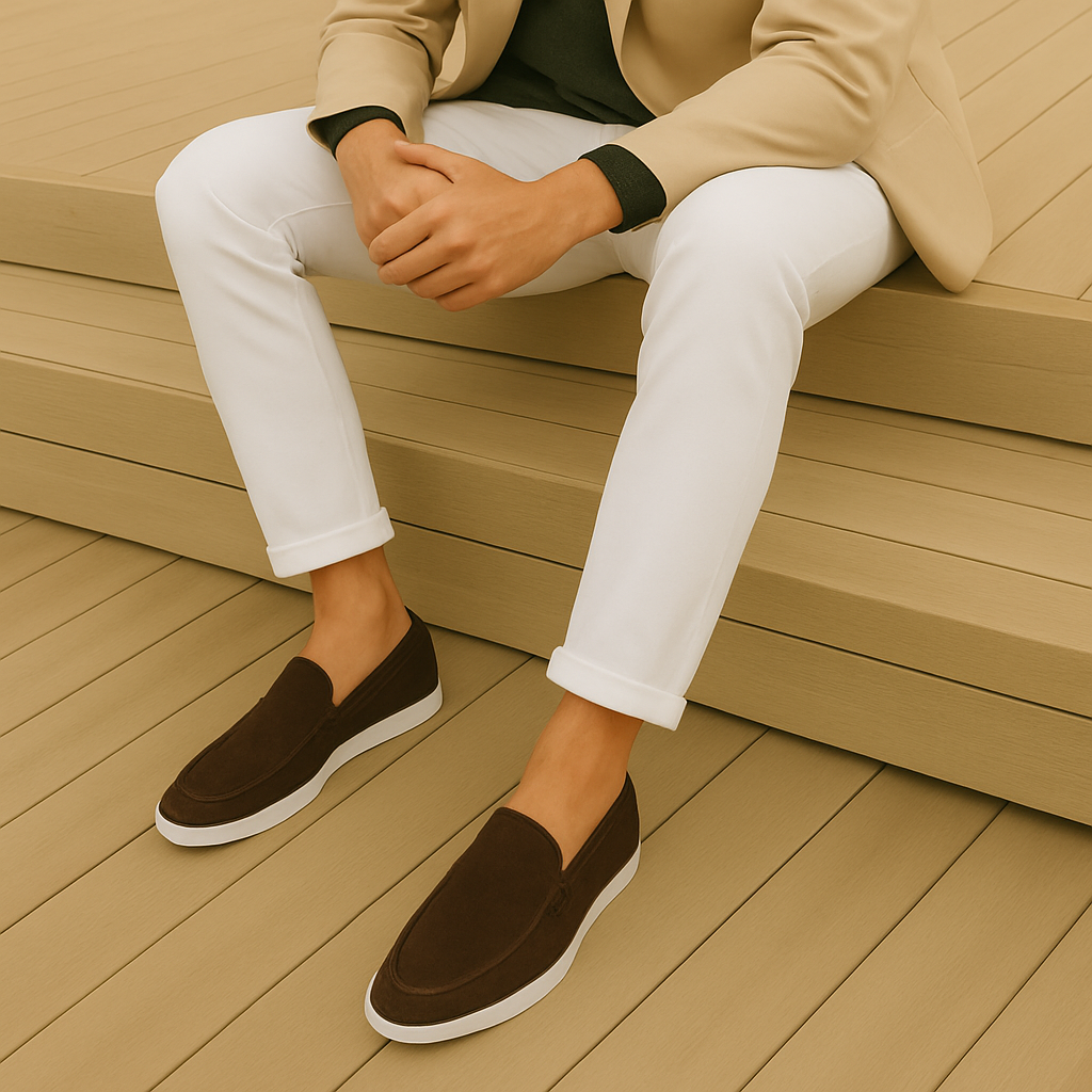 Elegante mokkasiner i ruskind