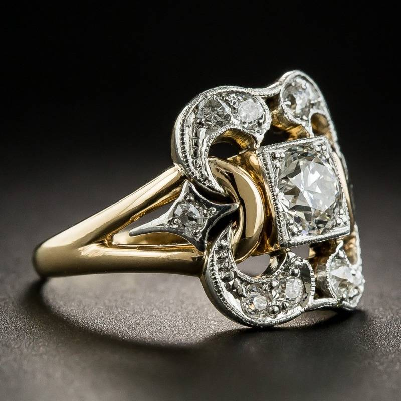Vintage złoty ring med zirkoner