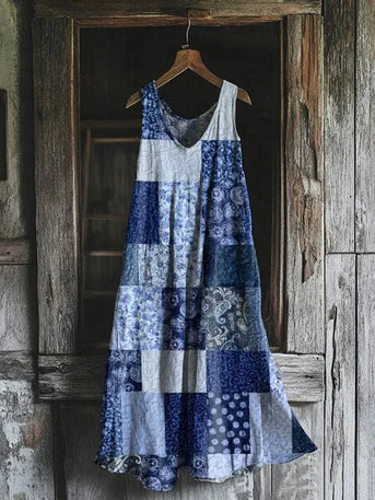 Garance – Blå Patchwork Kjole