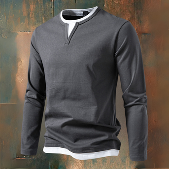 François T-shirt med lange ærmer og V-hals, moderne stil