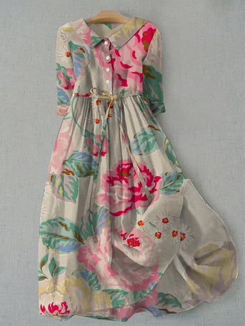 Livia - Elegant Kjole med Blomster og Korte Ærmer