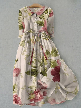 Baylee - Kjole med Blomsterprint og Vintage Snøring i Taljen
