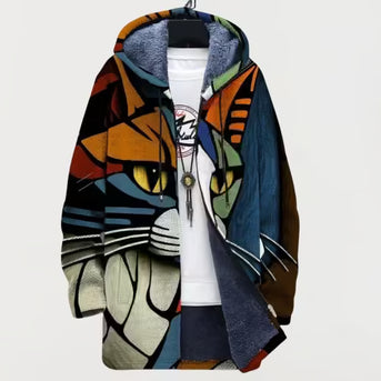 Lunaria | Abstrakt Hoodie med Katteansigt
