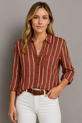 Maria | Stribet Bluse med Lange Ærmer