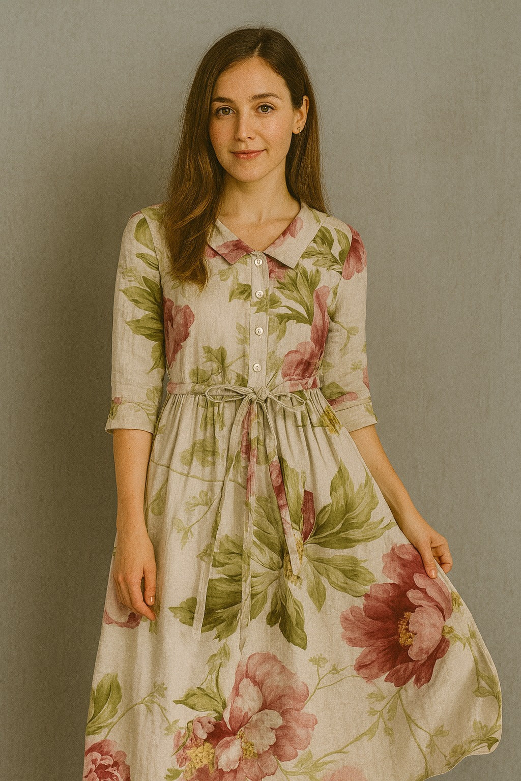 Baylee - Kjole med Blomsterprint og Vintage Snøring i Taljen