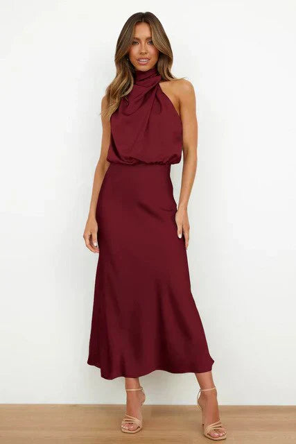 Benthe - Midi Kjole med Off-the-Shoulder Design