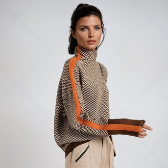 Malou™ | Sweater med høj krave i markante striber