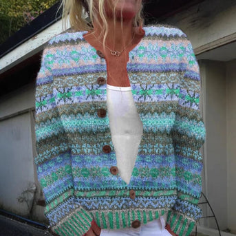 Lotte | Blå cardigan med print