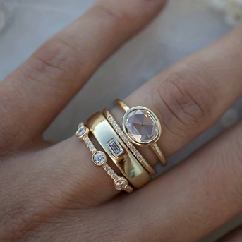 Vintage Ring Sæt i Guld og Zirkon