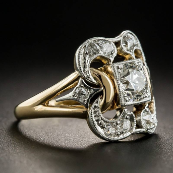 Vintage złoty ring med zirkoner